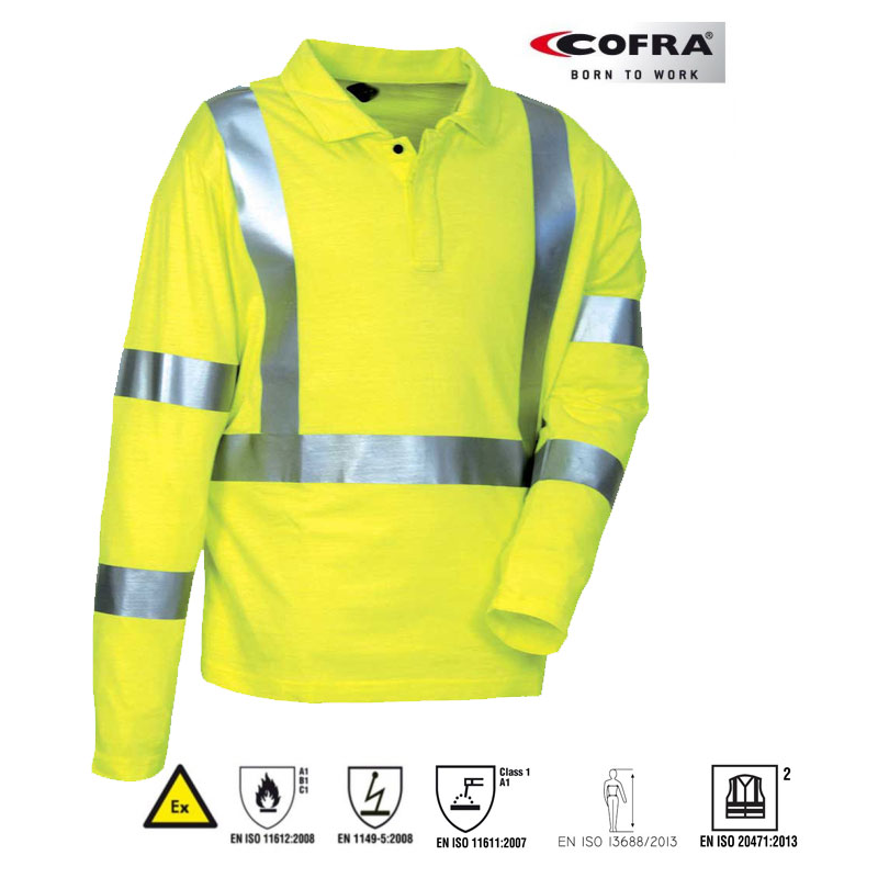 https://www.ropadetrabajo.com: Polo de alta visibilidad ignífugo y antiestático Arica Cofra